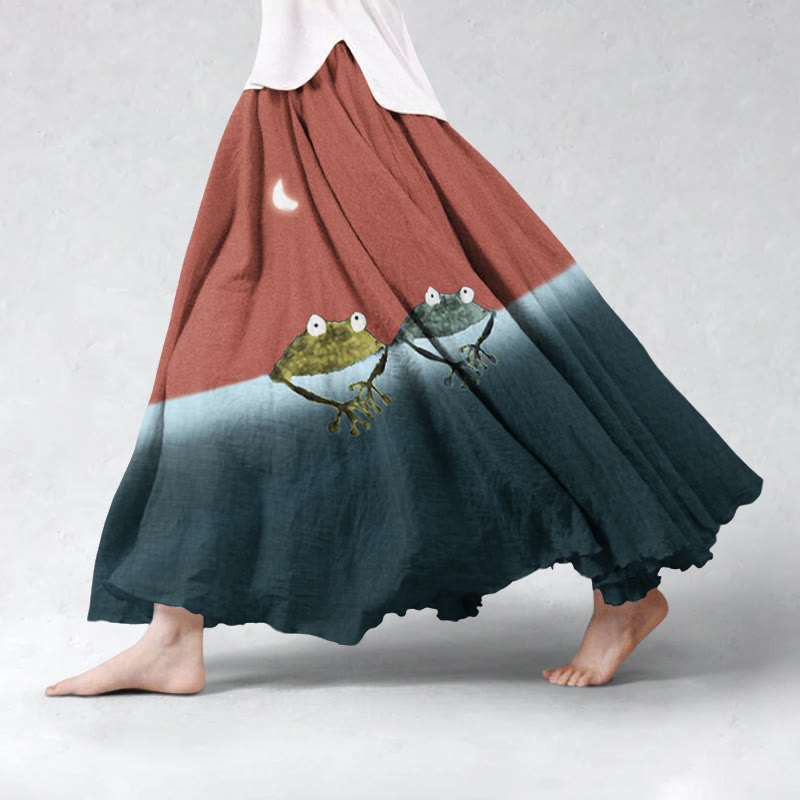 Simple Frog Color Block Skirt - Red - 5XL - image 4