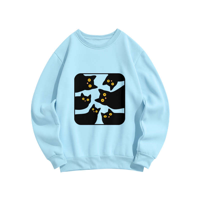 Unisex Cats Are Watching You Print Long Sleeve Crew Neck Sweatshirt - Blue - US16-18(2XL) - image 4