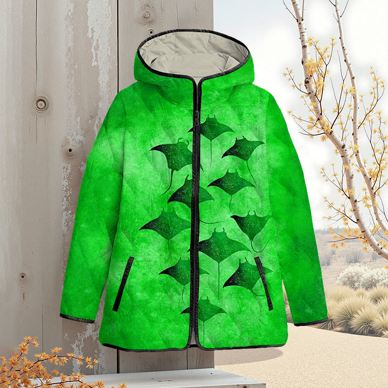 Vintage Manta Ray Art Print Zipper Jackets - Green - 4XL - image 4