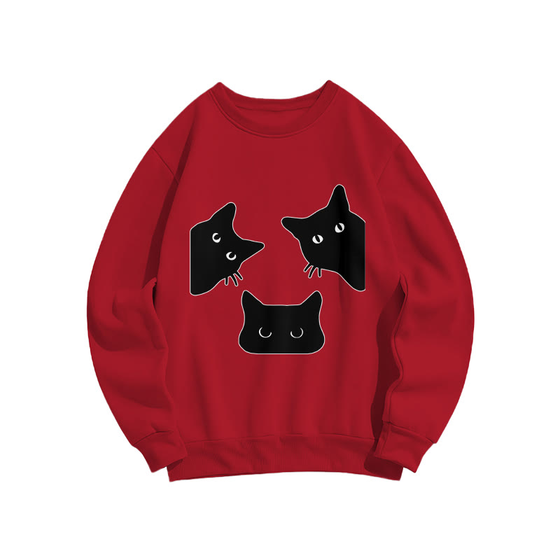 Unisex Cat Gaze Prints Print Long Sleeve Crew Neck Sweatshirt - Red - US16-18(2XL) - image 5