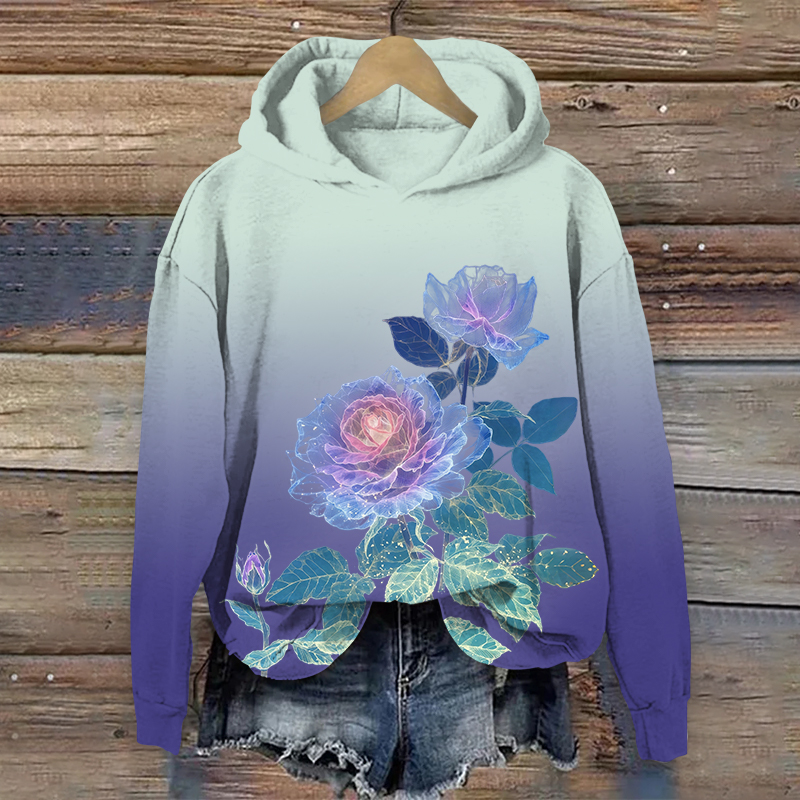 Japanese Vintage Gorgeous Roses Art Print Long Sleeve Hoodie - Purple - US44-46(8XL) - image 4