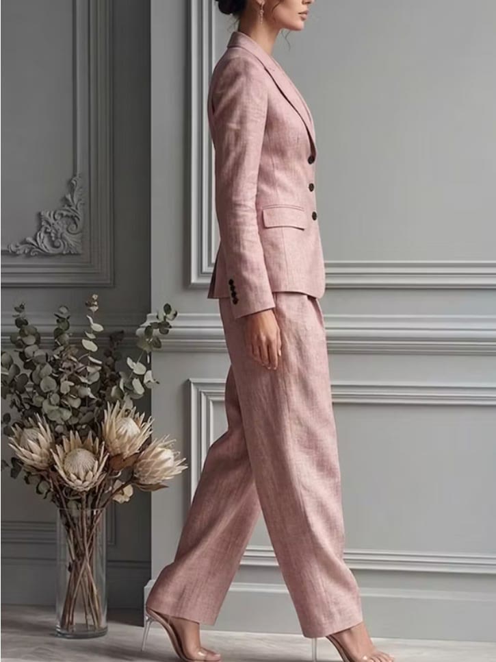 Notched Lapel Long Sleeve Blazer & Wide Leg Pants Two Piece Suit - image 10