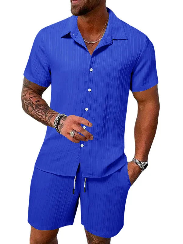 Men's Casual Set –Sleeve Shirt & Shorts, Loose and Comfortable for the Beach and Leisure - Royal Blue - 5XL - image 6