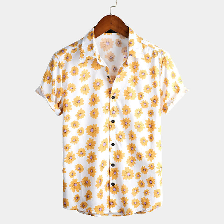 Vacation Daisy Pattern Texture Print Short Sleeve Hawaiian Shirt - Yellow - 5XL - image 3