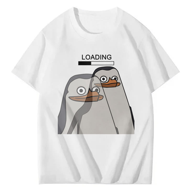 Unisex Loading Penguin Print Short Sleeved Crew Neck T-Shirt - White - 2XL - image 4