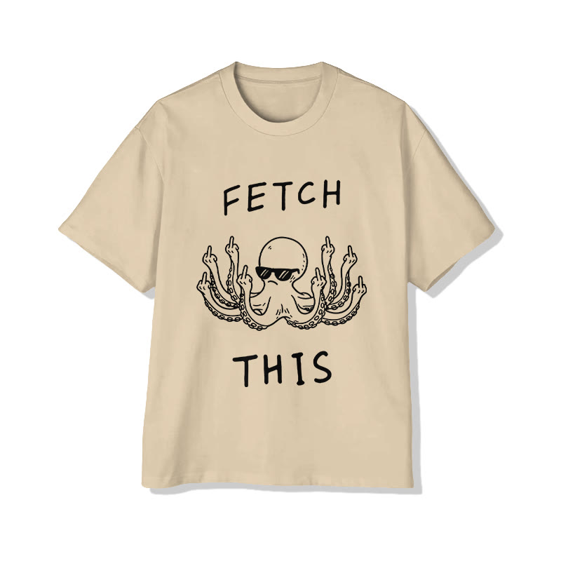Unisex Fetch This Octopus Print Short Sleeved Crew Neck T-shirt - Apricot - 2XL - image 3