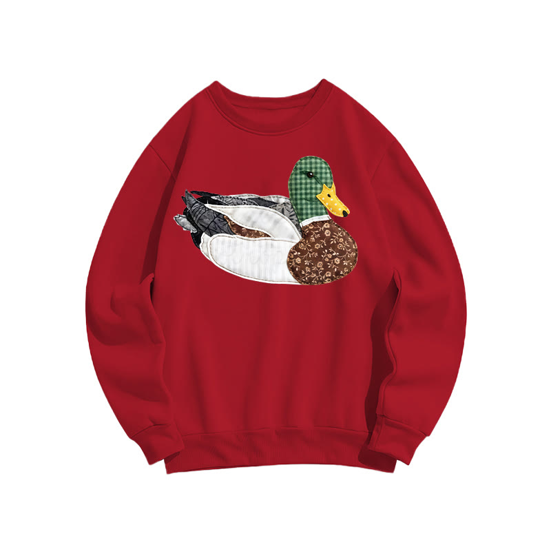 Vintage Floral Patchwork Duck Print Sweatshirt - Red - US16-18(2XL) - image 6