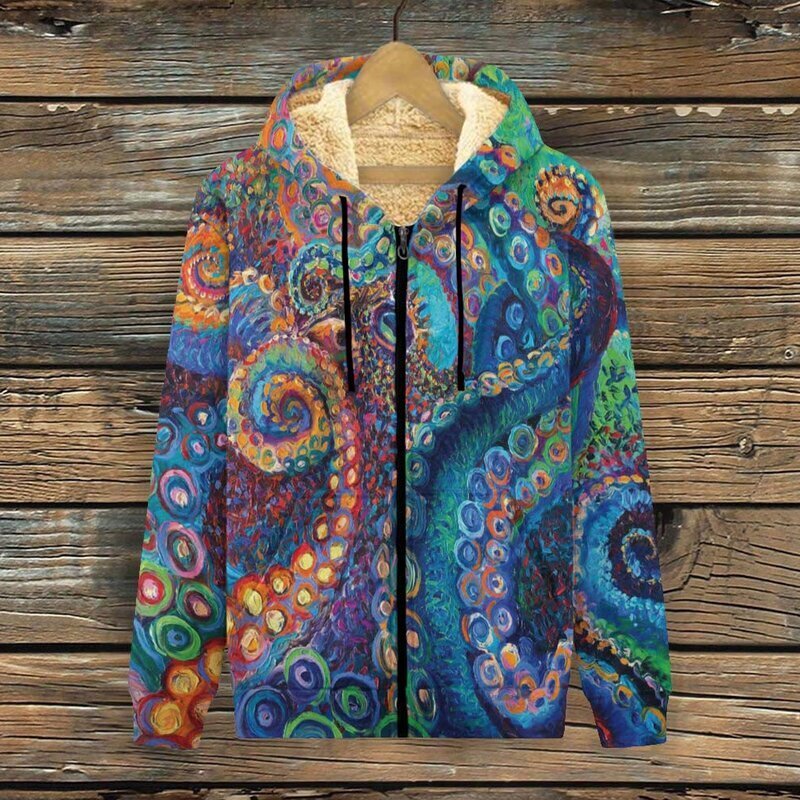 Multicolor Octopus Oil Painting Art Print Fleece Jacket