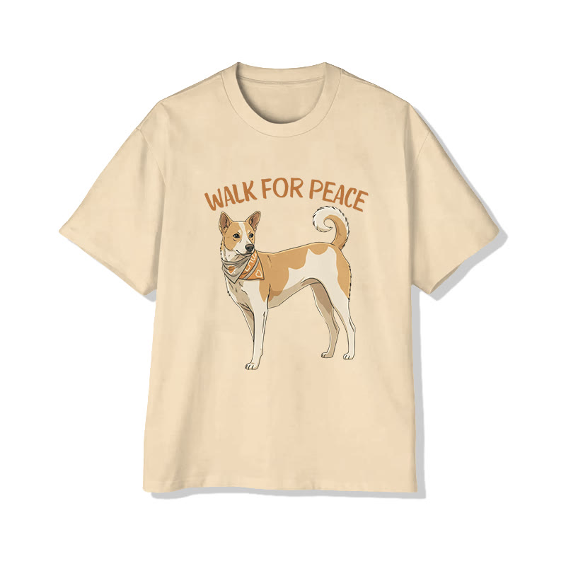 Unisex Walk For Peace Aloka Dog Pattern Cotton Print T-shirt - Apricot - US20-22(3XL) - image 8