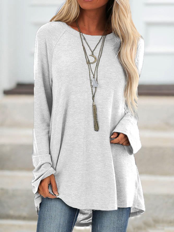 Women's Plus Size Solid Color Round Neck Long Sleeve Casual Tunic Top  - White - 5XL - image 13
