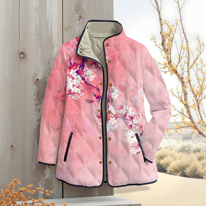 Japanese Antique Pear Blossom Ink Painting Print Outerwear Jackets - Pink - 4XL - image 5