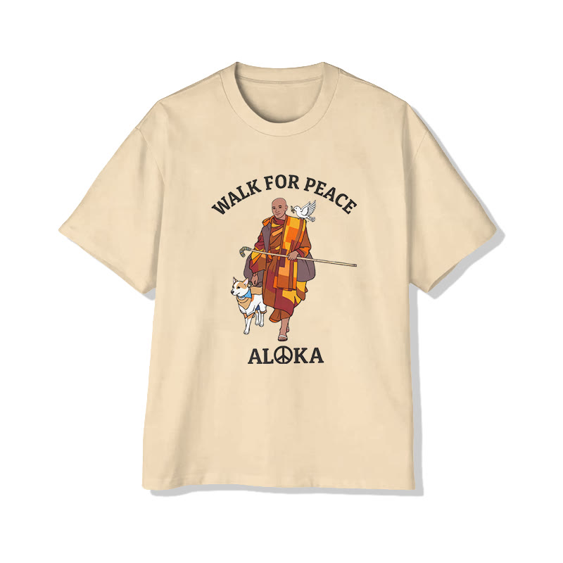 Unisex Walk For Peace Pattern Cotton Print T-shirt - Apricot - US20-22(3XL) - image 4