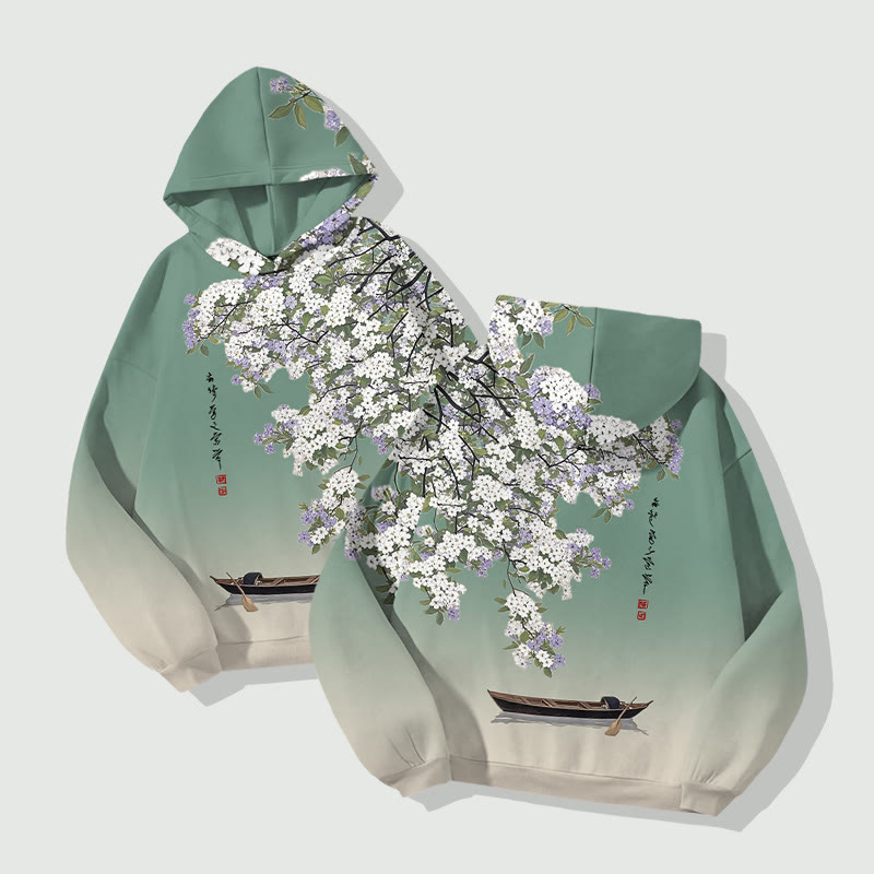 Japanese Retro Cherry Blossoms Art Print Long Sleeve Hoodie - image 4