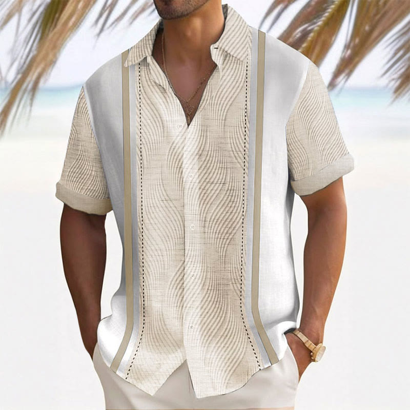 Men's Hawaiian Ombre Texture Print Fashionable Resort Casual Short Sleeve Shirt - Beige - 5XL - image 1