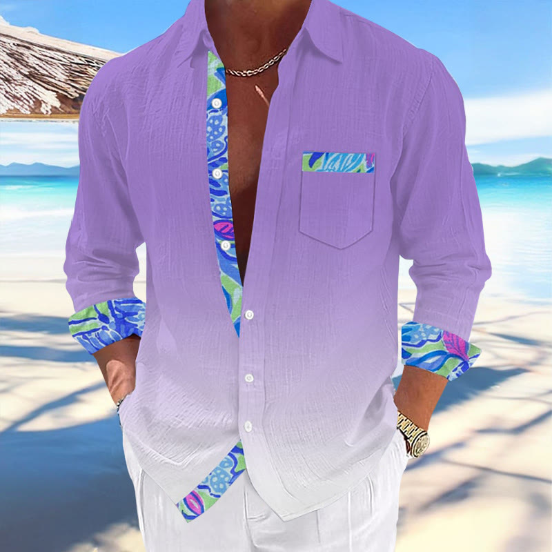 Men's Hawaiian Ombre Print Fashionable Resort Casual Shirt  - Purple - 5XL - image 2