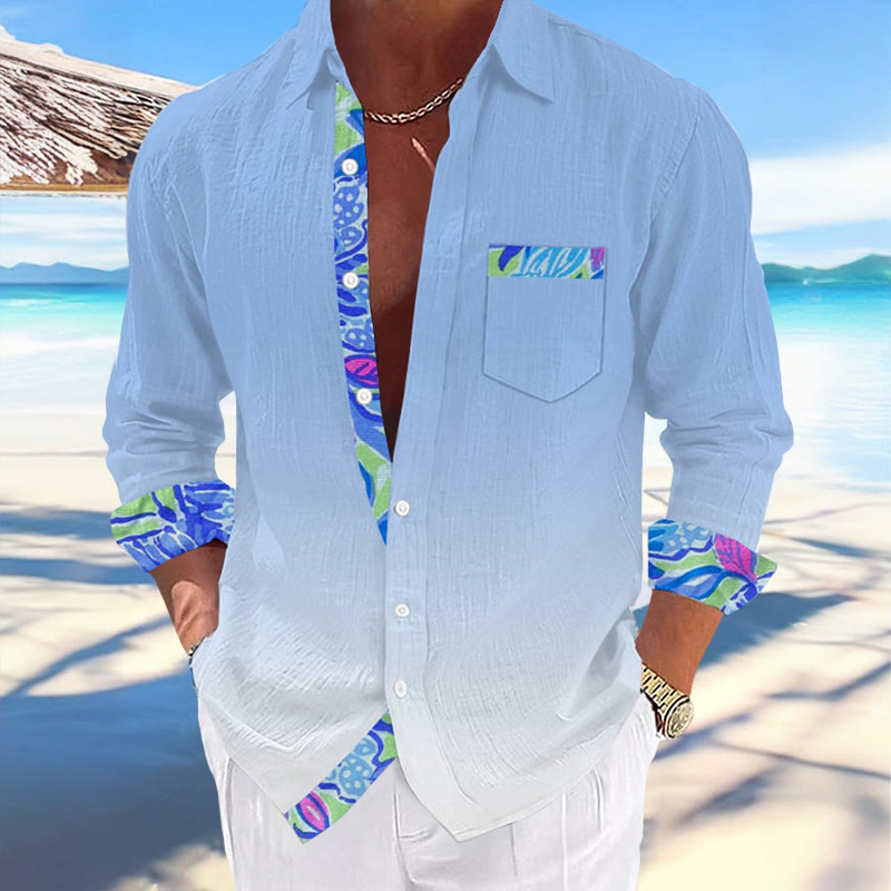 Men's Hawaiian Ombre Print Fashionable Resort Casual Shirt  - Blue - 5XL - image 1