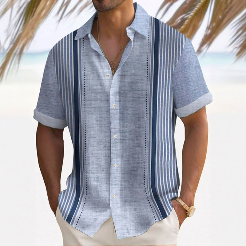 Men's Classic Striped Design Printed Casual Resort Shirt - Blue - 5XL - image 1