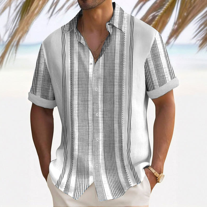 Men's Striped Design Printed Casual Resort Shirt - Grey - 5XL - image 2