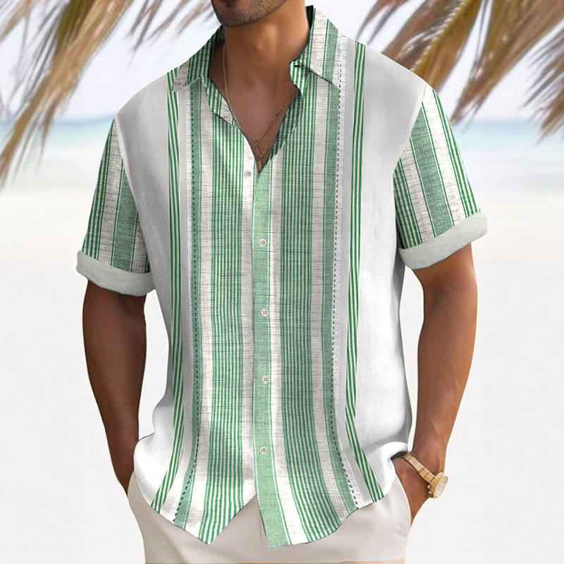 Men's Striped Design Printed Casual Resort Shirt - Green - 5XL - image 1