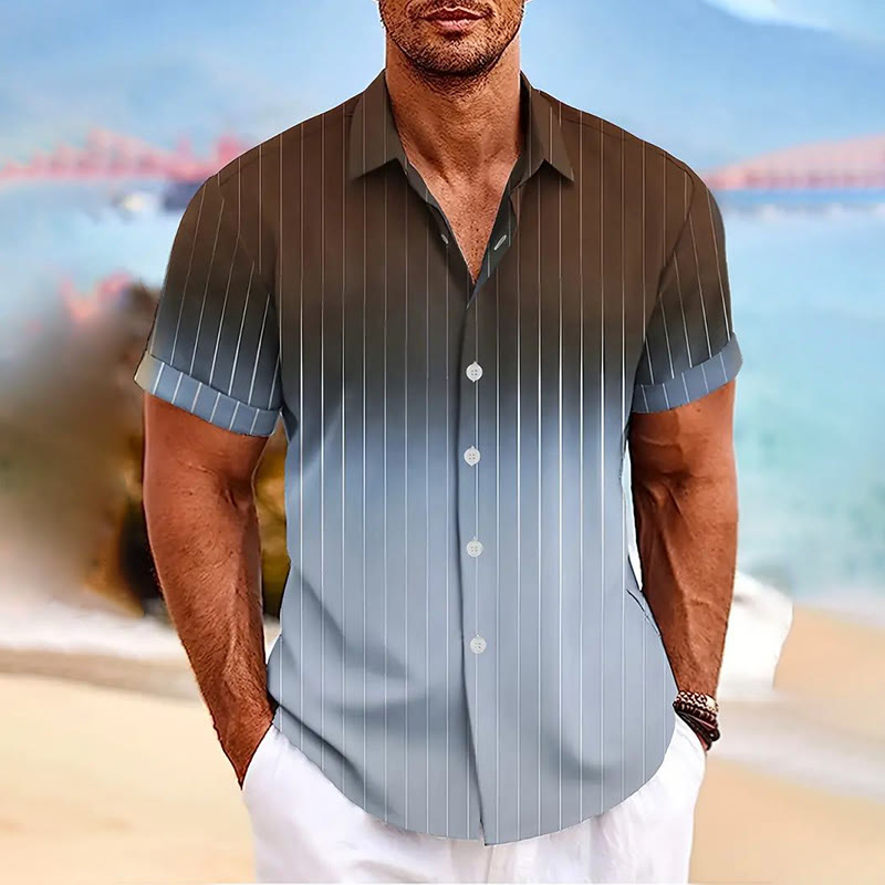 Summer Resort Vacation Ombre Strip Print Men's Short Sleeve Shirt  - Brown - 5XL - image 2