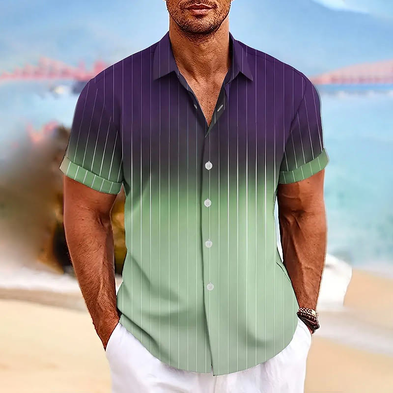 Summer Resort Vacation Ombre Strip Print Men's Short Sleeve Shirt  - Purple - 5XL - image 1