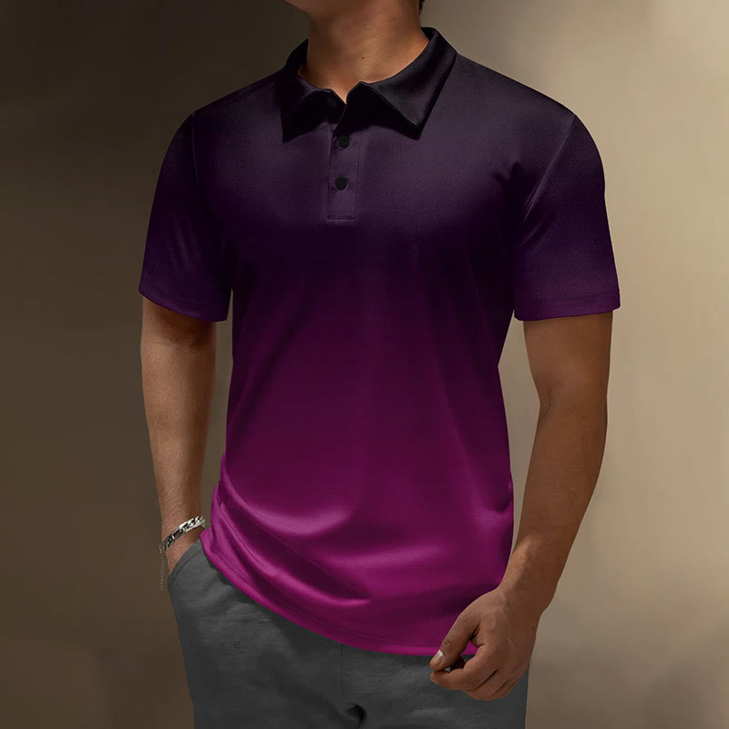 Men's Button Up Purple Ombre Print Short-sleeved Polo Shirt - Purple - 5XL - image 1