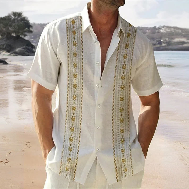 Summer Vacation Ethnic Style Short-sleeved Men's Shirt - Khaki - 5XL - image 1