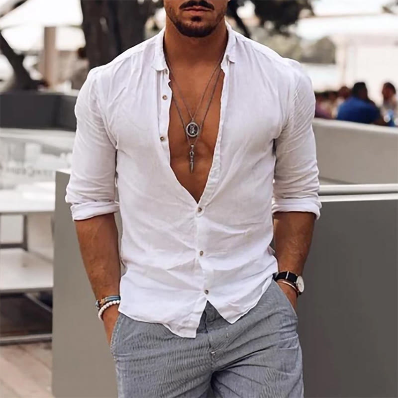 Men's Solid Color Holiday Long Sleeve Shirt - White - 5XL - image 1