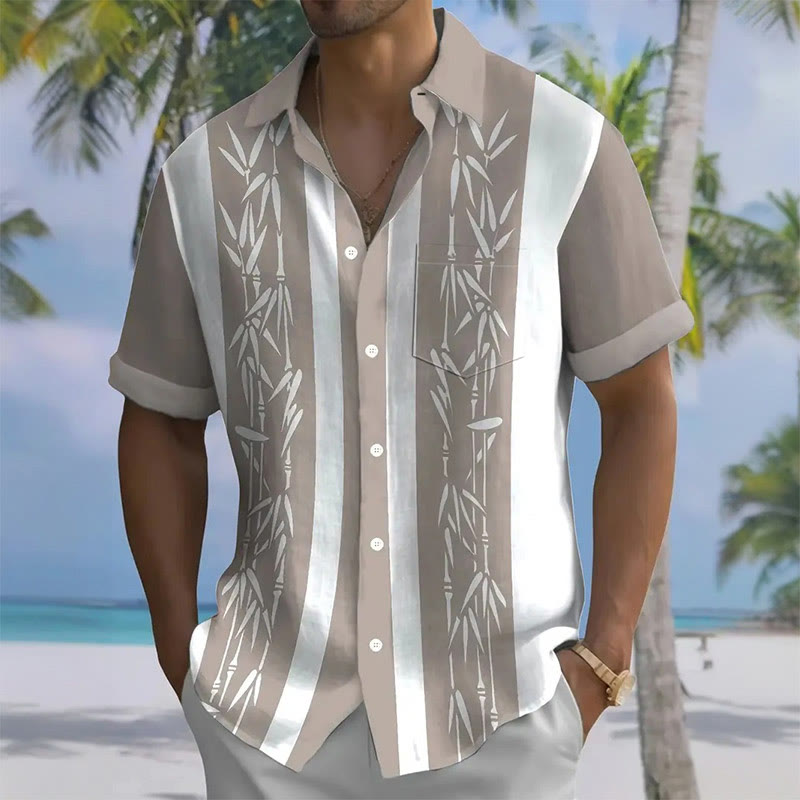Men's Bamboo Print Hawaiian Short Sleeve Lapel Shirt - Khaki - 5XL - image 2