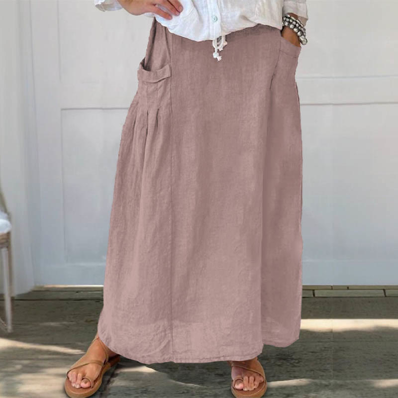 Summer Simple Solid Color Casual Pocket Skirt