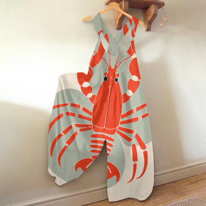 Women's Vintage Red Lobster Art Print Jumpsuit 