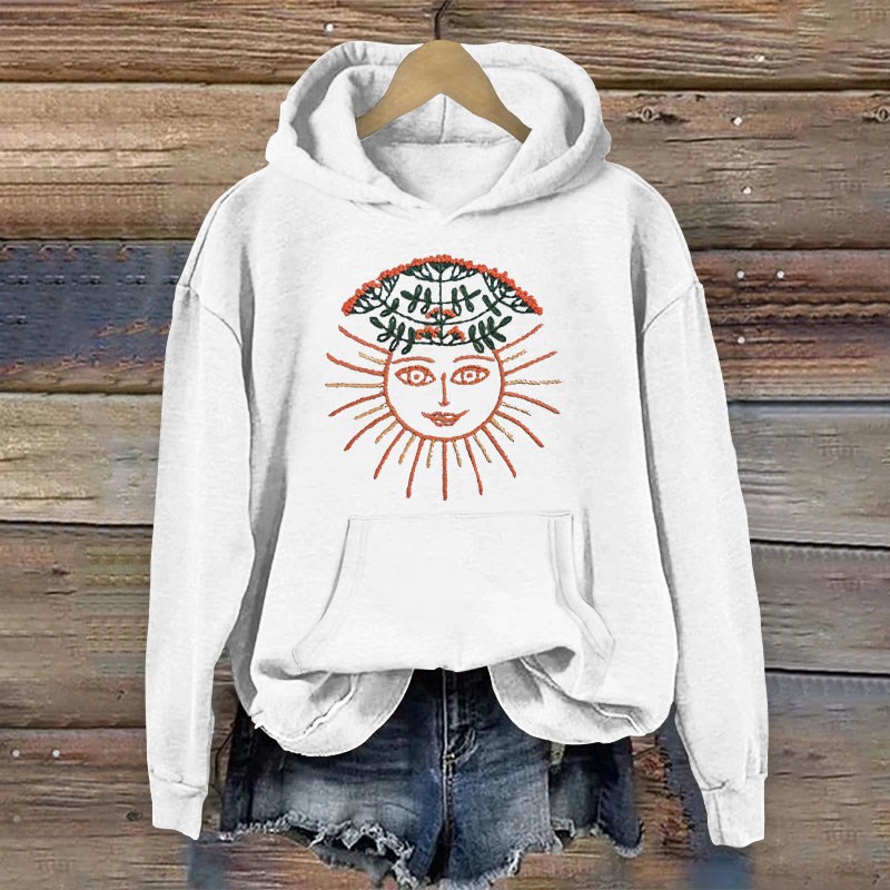 100 Cotton Hippie Flower Sun Print Women's Hoodie