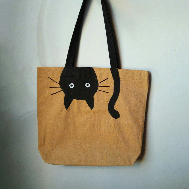 Cute Creative Flip Black Cat Print Bag - Brown - one size - image 1