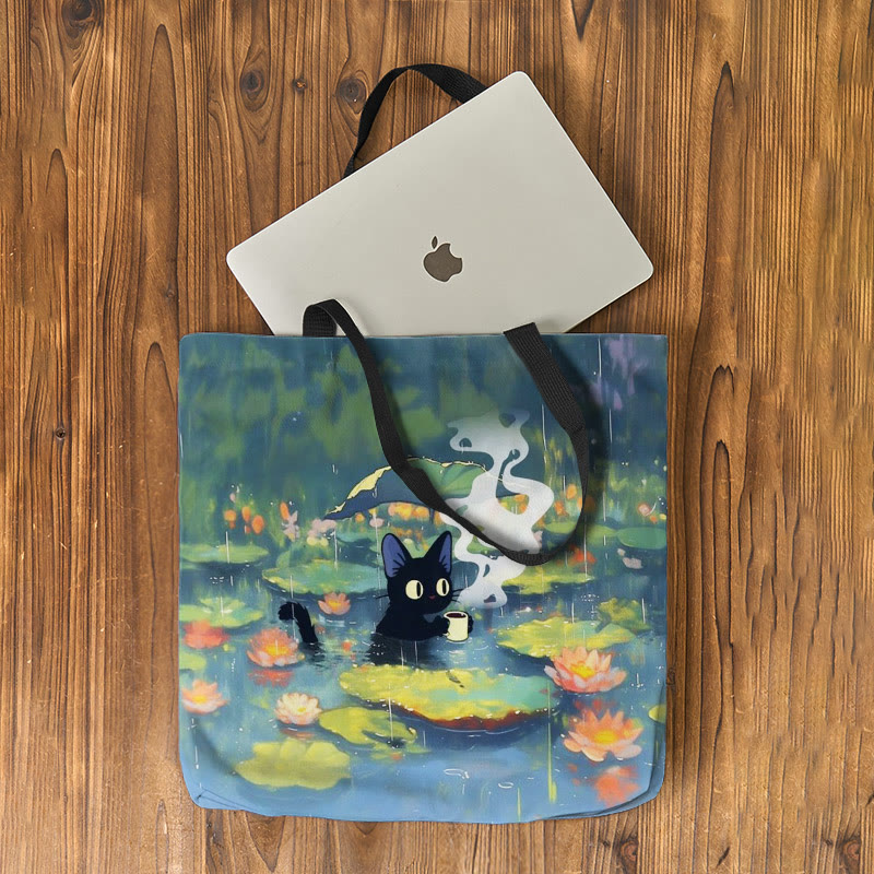 Interesting Cat Drinking Water In Lotus Pond Print Bag - image 2