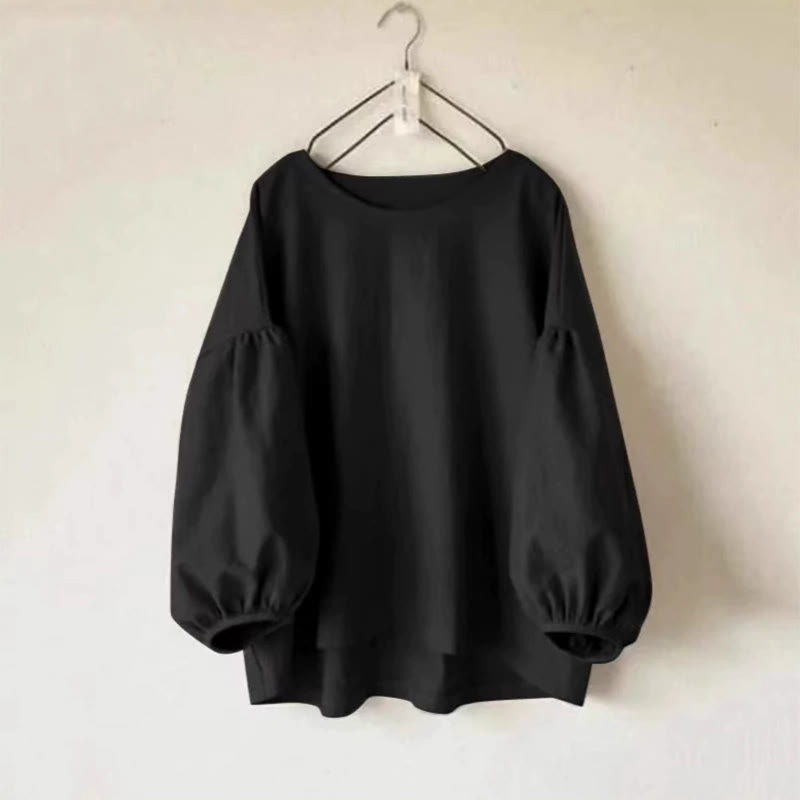 Solid Color Loose Lantern Sleeve Blouse