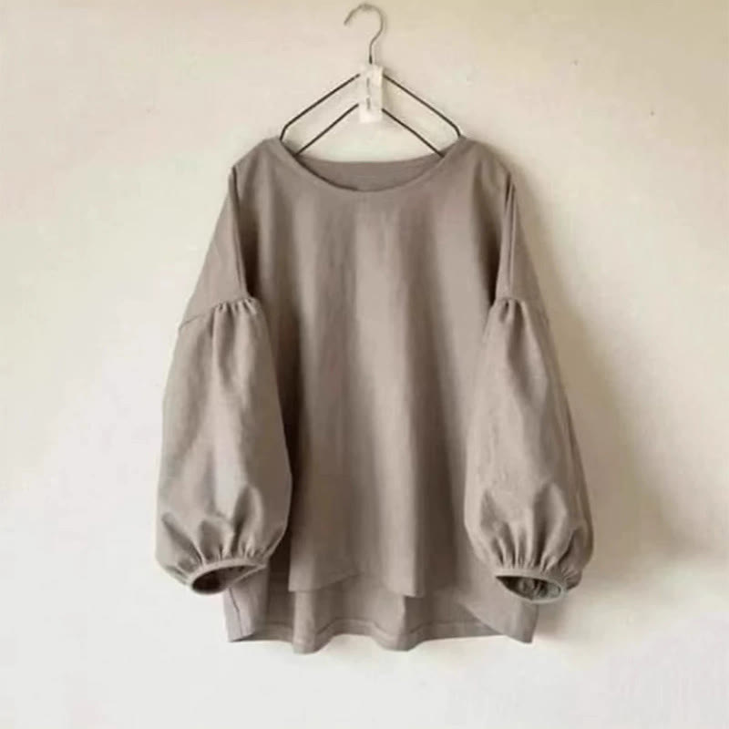 Solid Color Loose Lantern Sleeve Blouse
