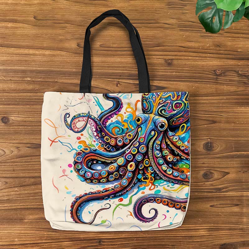 Vintage Rainbow Octopus Art Print Bag - Apricot - one size - image 1