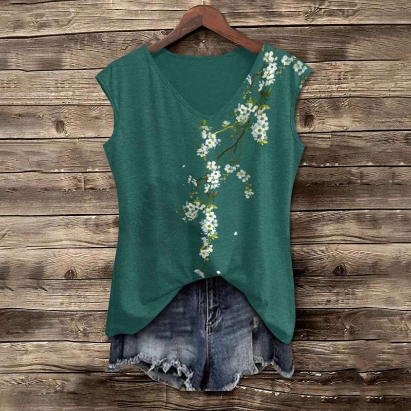 Simple Floral Art Print V-neck Tank Top - Green - 5XL - image 1