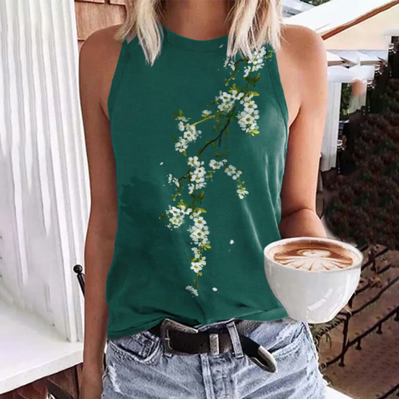 Simple Floral Art Print Crew Neck Tank Top - Green - 5XL - image 1