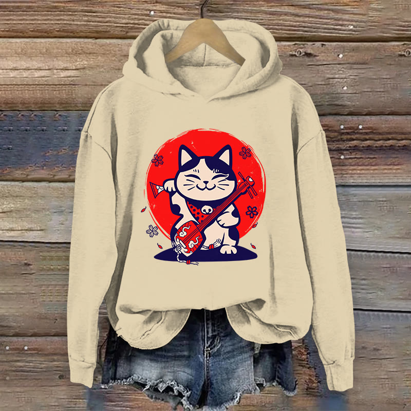 100% Cotton Japanese Erhu Cat Print Hoodie - Apricot - US16-18(2XL) - image 1