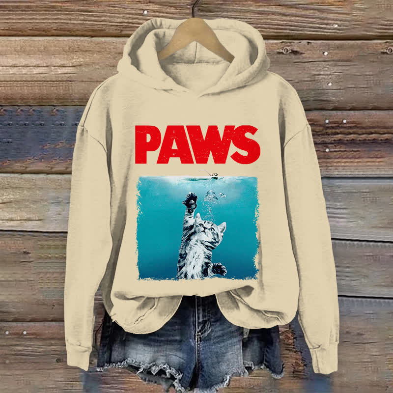 100% Cotton Paws Kitten Jaws Cute Cat Fun Print Hoodie - Apricot - US16-18(2XL) - image 1
