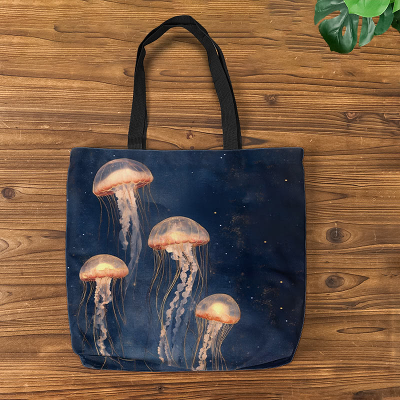 Vintage Lovely Orange Jellyfish Art Print Bag - Dark Blue - one size - image 1