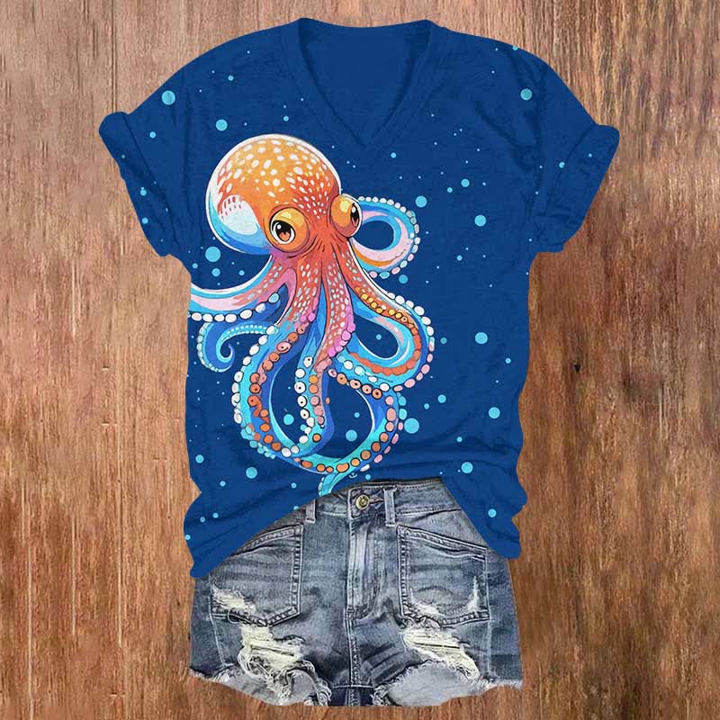 Japanese Funny Bubble Octopus Art Print Pocket Loose Pants - Blue - US32-34(5XL) - image 1