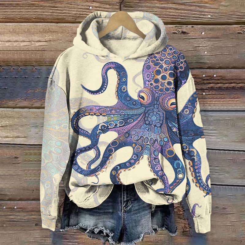 Unique Exquisite Octopus Pattern Print Long Sleeve Hoodie - Apricot - US44-46(8XL) - image 2