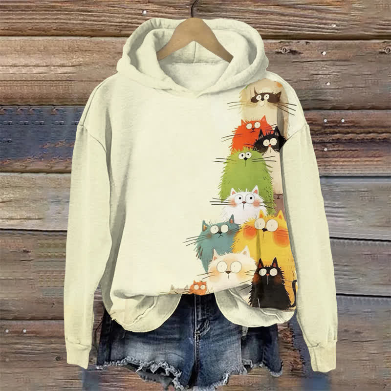 Layers Of Cute Cats Print Long Sleeve Hoodie - Beige - US44-46(8XL) - image 1