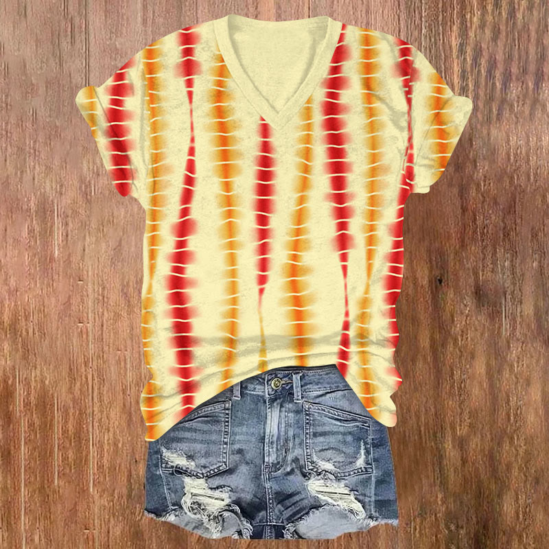 Tie dye striped Print v-neck T-Shirt - Yellow - US32-34(5XL) - image 1