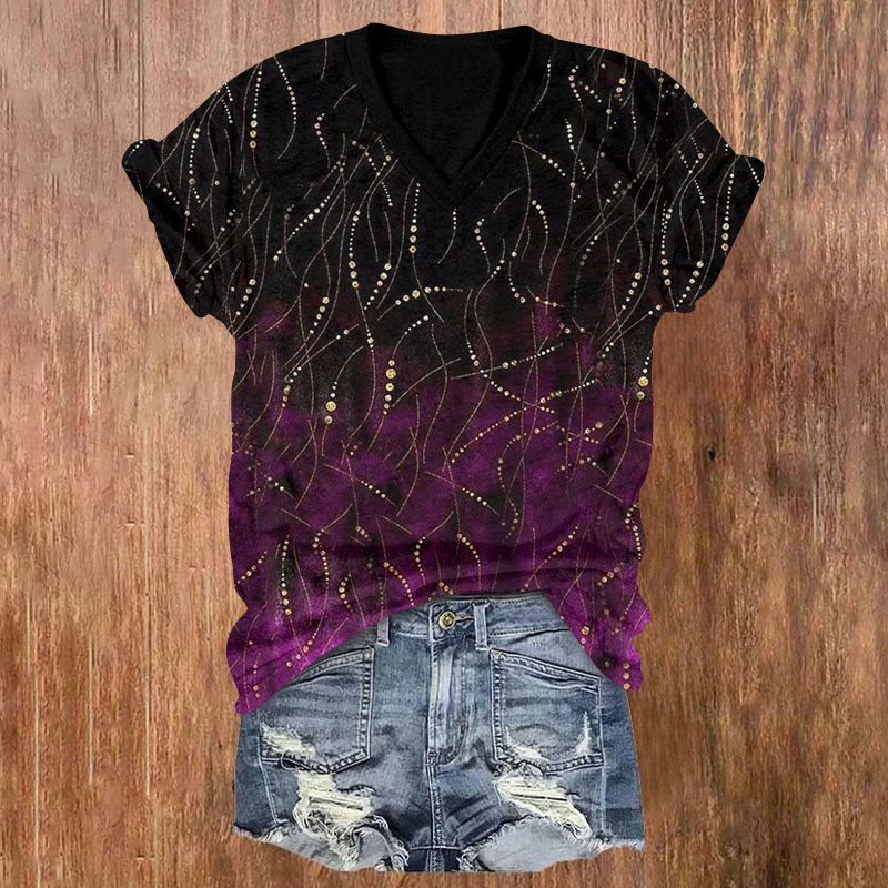 Striped Print V-neck T-shirt - Multicolor - US32-34(5XL) - image 1