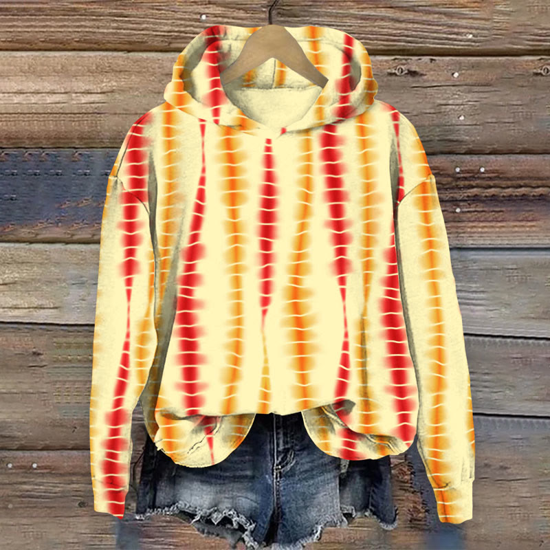 Tie Dye Striped Print Long Sleeve Hoodie - Yellow - US44-46(8XL) - image 1