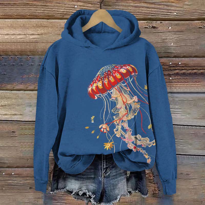 Japanese Creative Fantasy Jellyfish Art Print Long Sleeve Hoodie - Blue - US44-46(8XL) - image 1