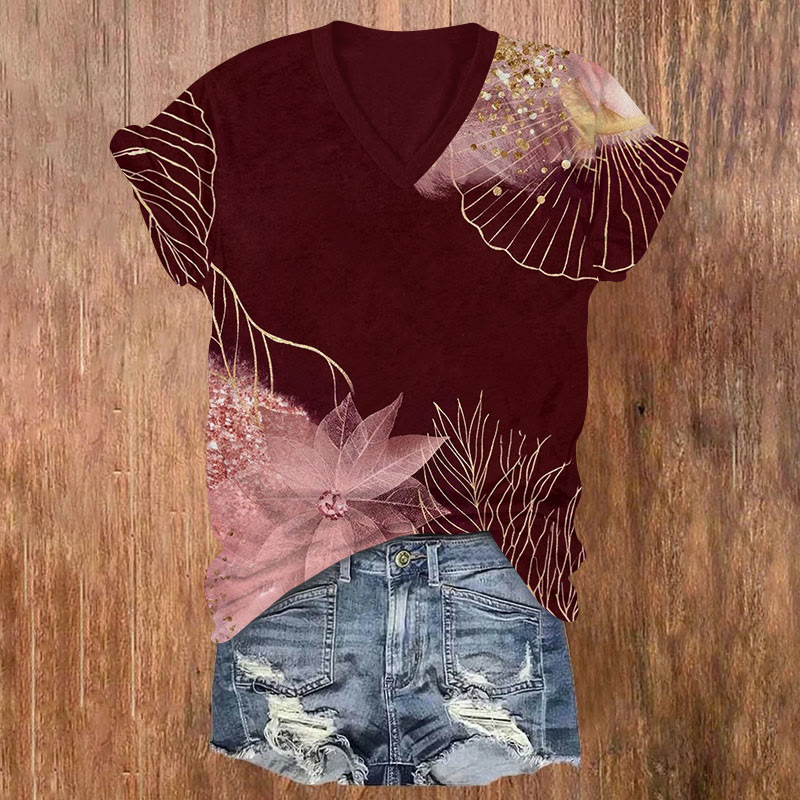 Floral Print V-neck T-shirt - image 1